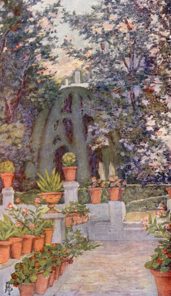 I Generalifes trädgård, Granada (färglitografi) av Augustine Fitzgerald