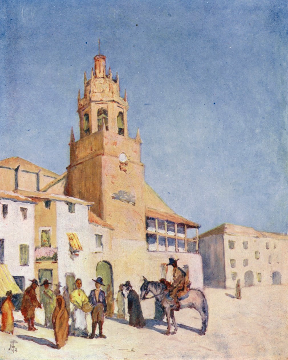 Ronda, en scen på torget (färglitografi) av Augustine Fitzgerald