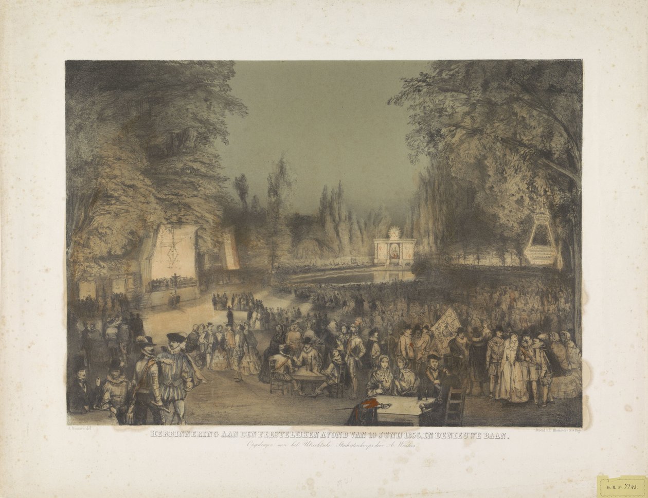 Minne av den festliga kvällen den 19 juni 1856. I Nieuwe Baan (titel på objektet) av Augustinus Jacobus Bernardus Wouters
