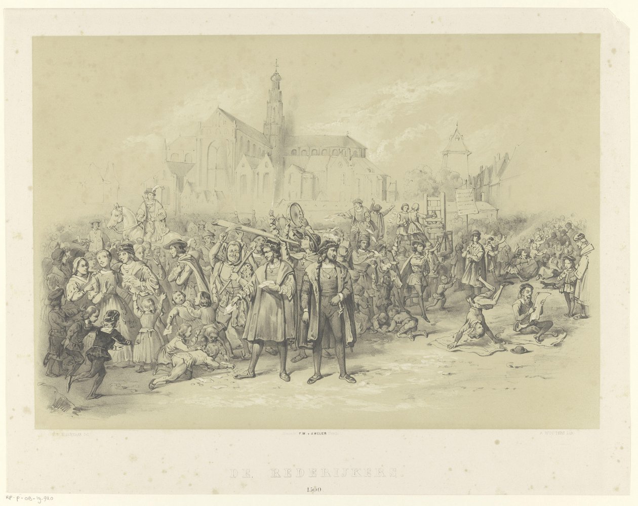 Retoriker delar ut pamfletter The Rederijkers 1500 (titel på objekt) av Augustinus Jacobus Bernardus Wouters