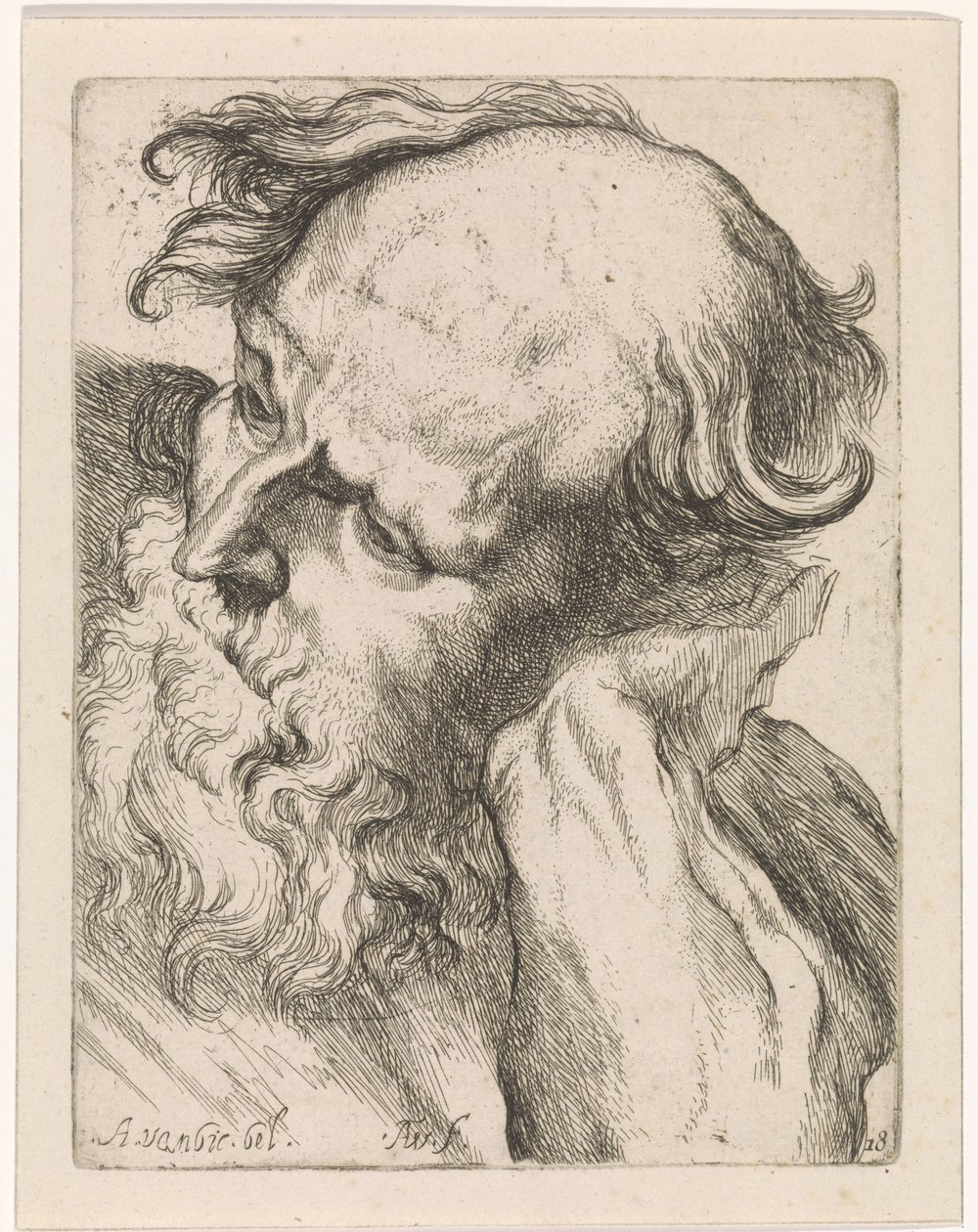 Chef för en gammal man (Joseph) Studier till en ritbok efter klassiska skulpturer och figurer av Anthony van Dyck (serietitel) av Augustinus Terwesten (I)