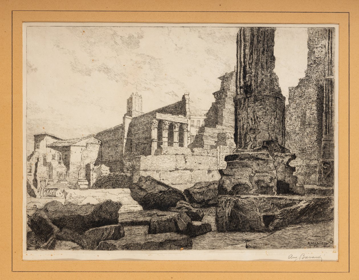 Romerska ruiner (etsning) av Augusto Baracchi