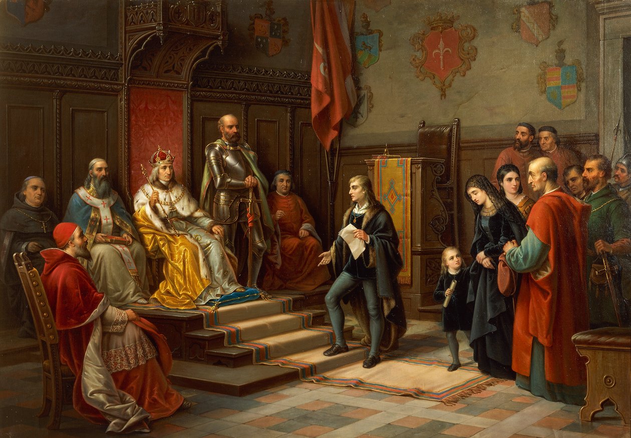 Fredrik III, pressad att marschera mot turkar av Trieste-poeten Raffaele Zovenzoni, av Augusto Tominz (1818-1883) av Augusto Tominz