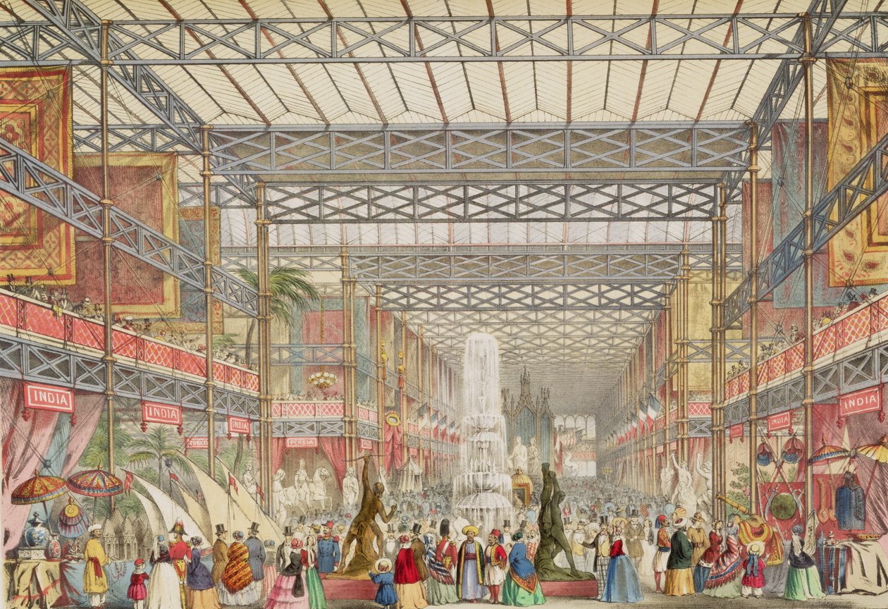 Interiör i Crystal Palace, utgiven av Stannard and Dixon (färgat litho) av Augustus Butler