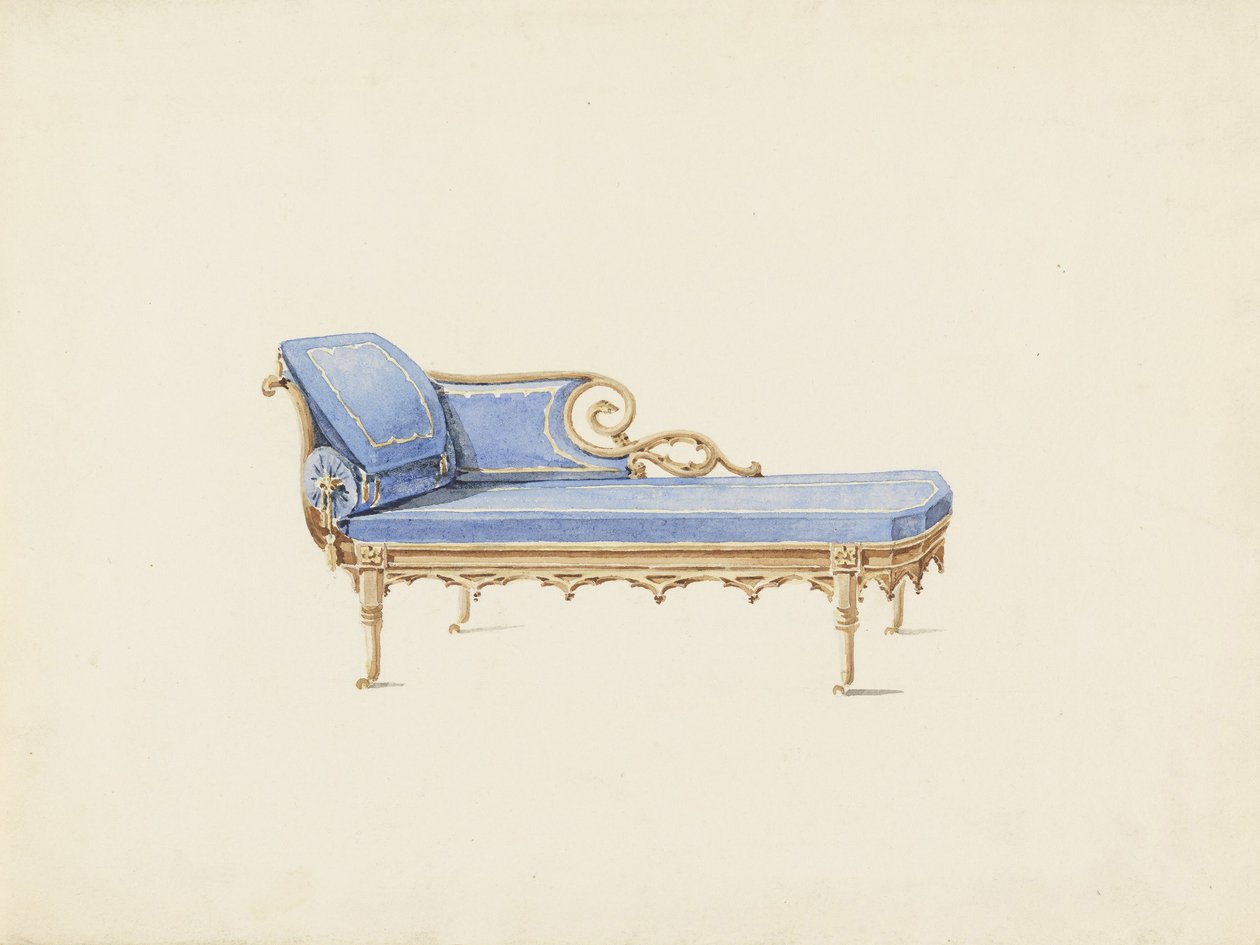 Design för en soffa i gotisk nybyggnadsstil av Augustus Charles Pugin