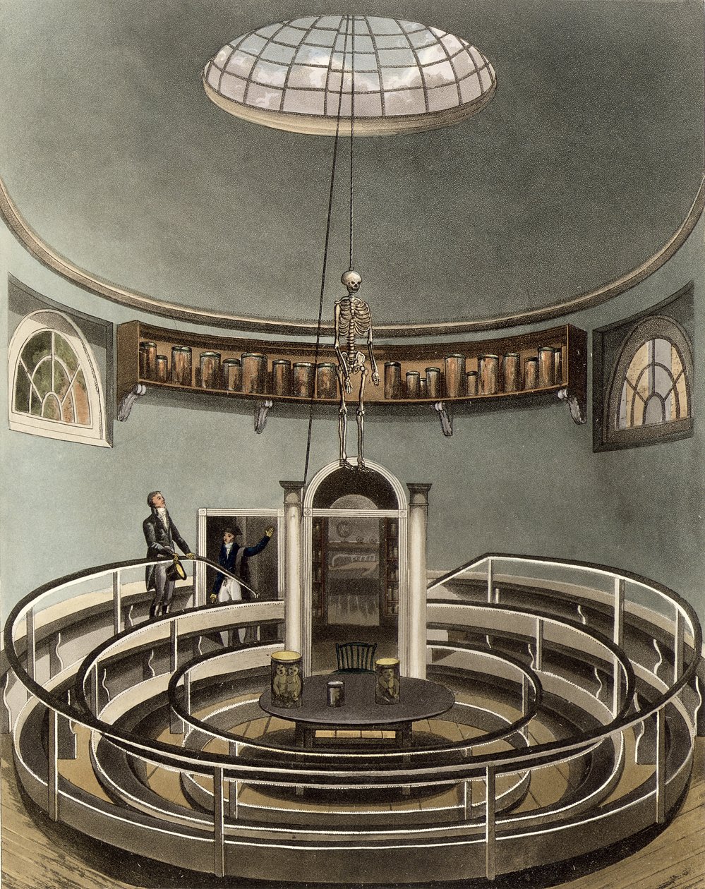 Interiör av Theatre of Anatomy, Cambridge, från "The History of Cambridge", graverad av Joseph Constantine Stadler (fl.1780-1812), pub. av R. Ackermann, 1815 (färgakvatint) av Augustus Charles Pugin