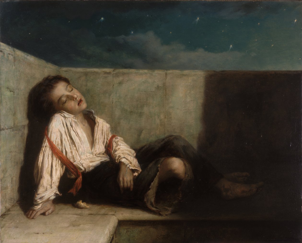 En fördjupning på en bro i London, 1879 av Augustus Edward Mulready