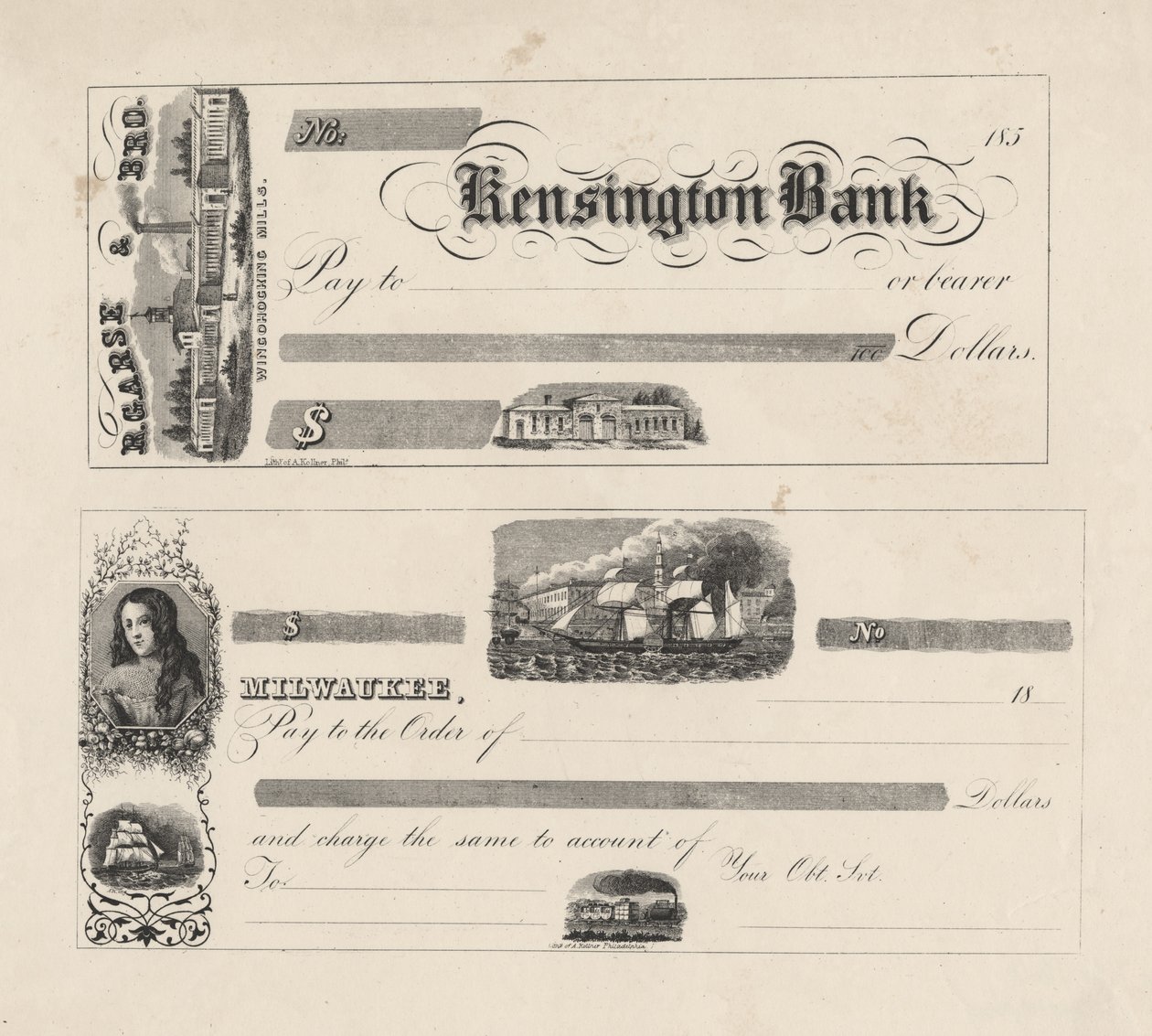 Sedel för Kensington Bank, 1850 av Augustus Kollner