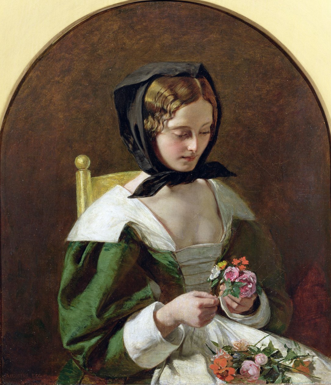 Flicka som gör en bukett blommor, 1849 av Augustus Leopold Egg