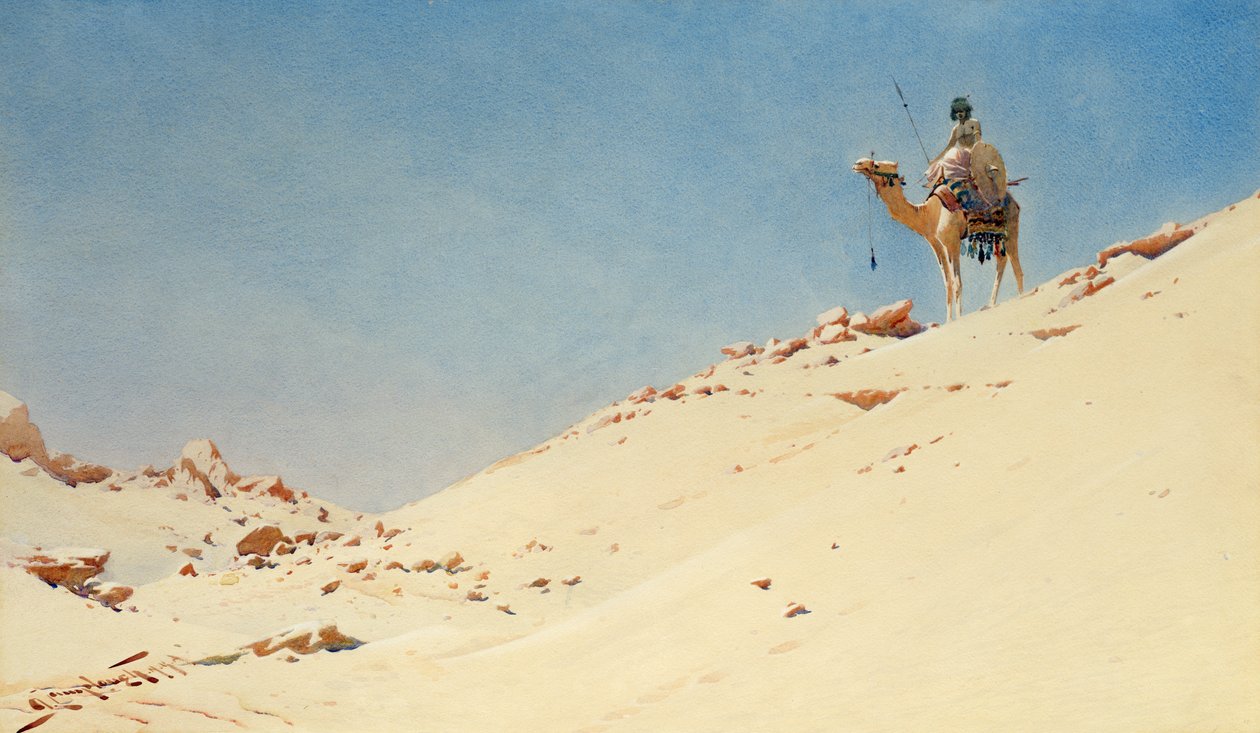 Ökenkrigaren, ca 1900 wc och blyertspenna på papper av Augustus Osborne Lamplough