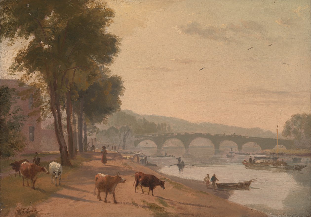 En vy över Richmond Bridge, på Themsen av Augustus Wall Callcott