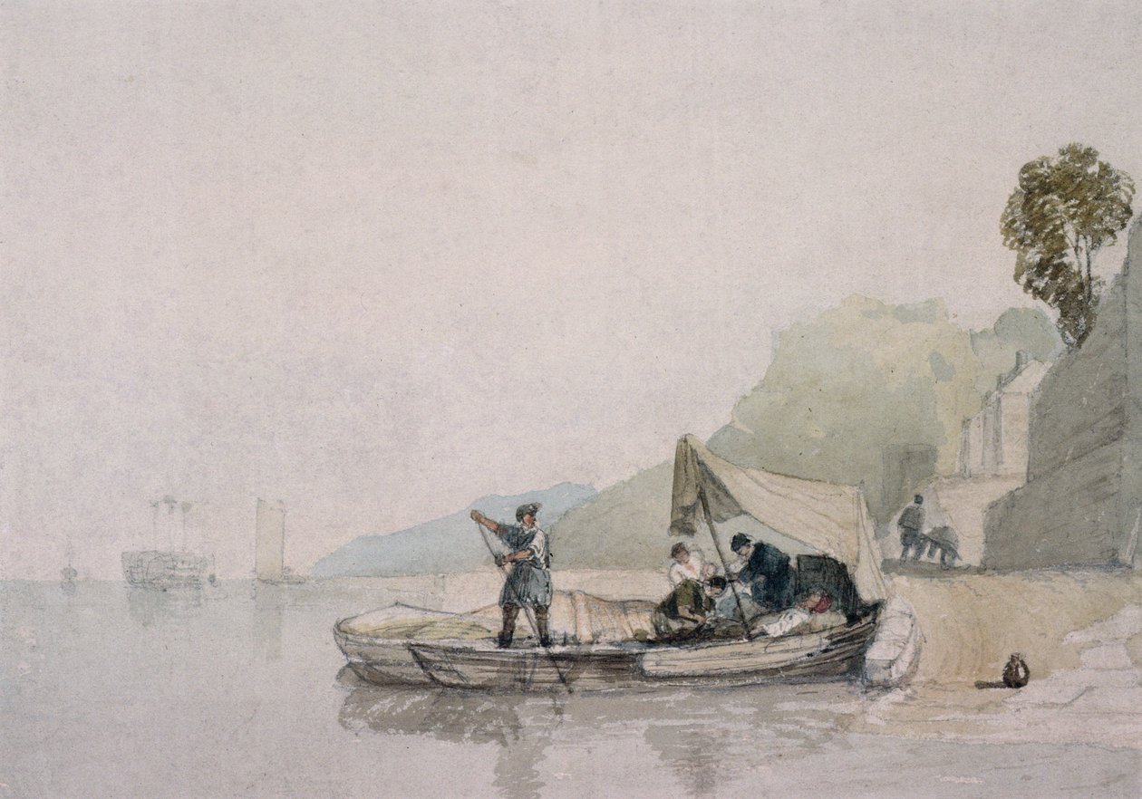 Kustscen med båtar och figurer (ritning) av Augustus Wall Callcott
