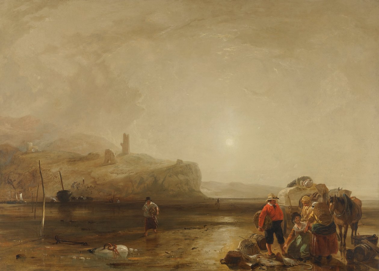 Kustscen med figurer som förhandlar om fisk av Augustus Wall Callcott