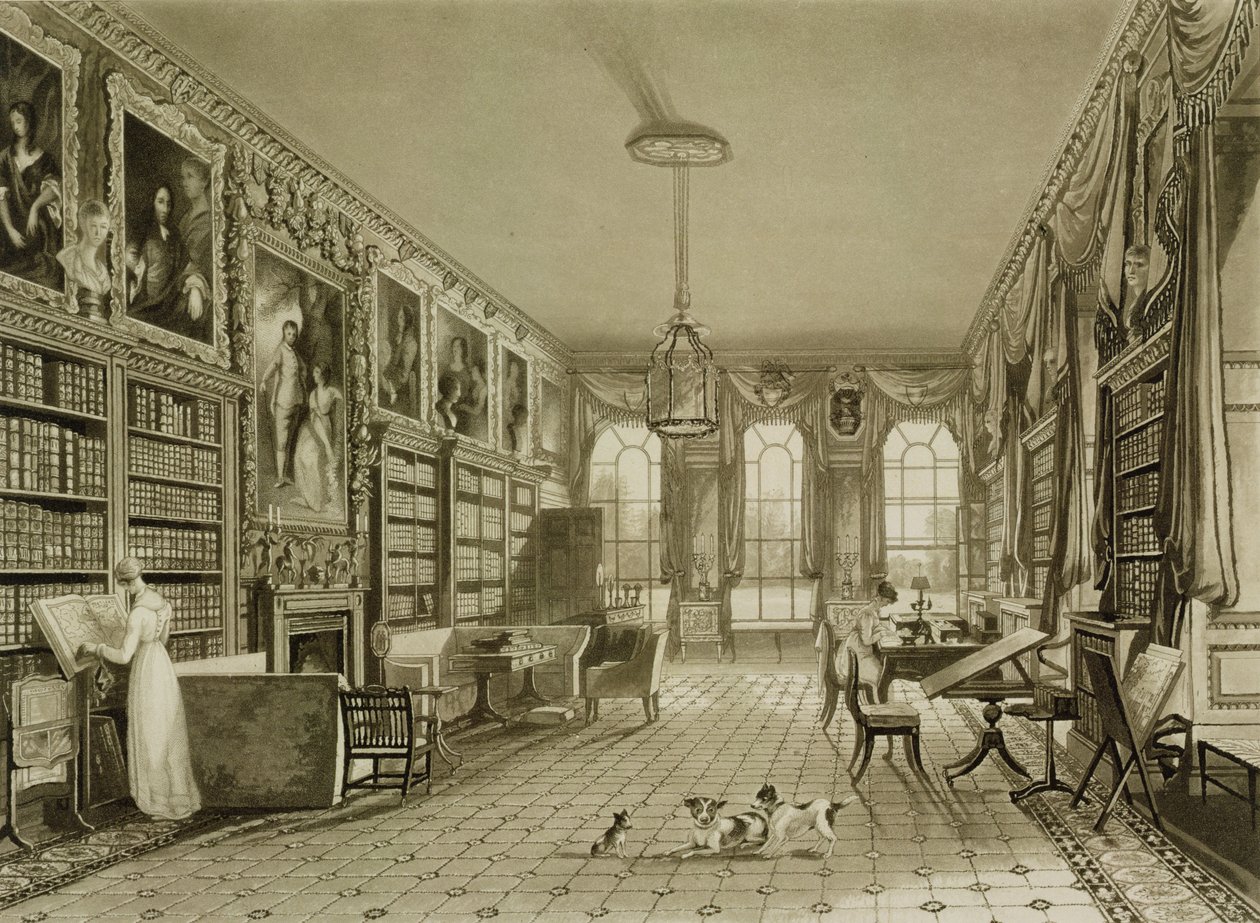 Library as Sitting Room, Cassiobury Park, c.1815, från J. Britton 