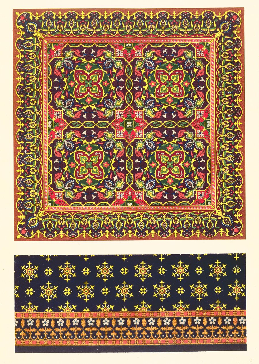 Platta med mönster för mattor, från "Industrial Arts of the Nineteenth Century", av Matthew Digby Wyatt. av Augustus Welby Northmore Pugin