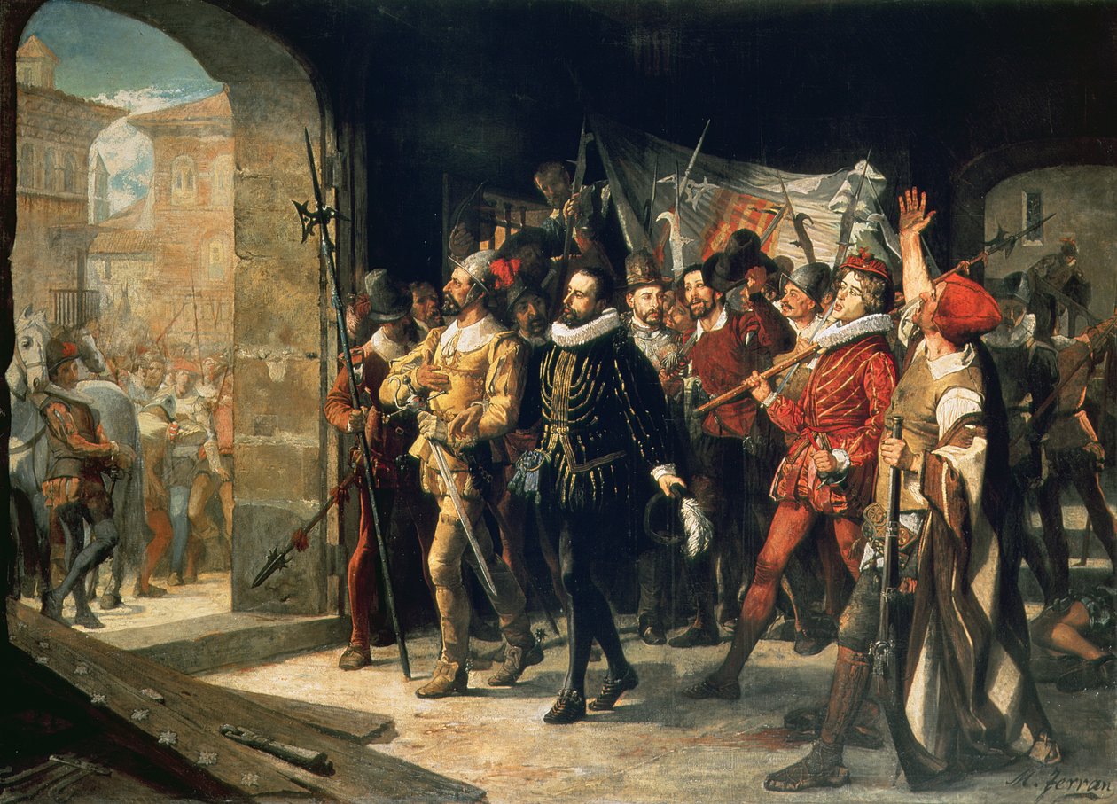 Antonio Perez (1540-1611) frigjord från fängelse av rebellerna 1591 av Augustus or Augusto Ferran