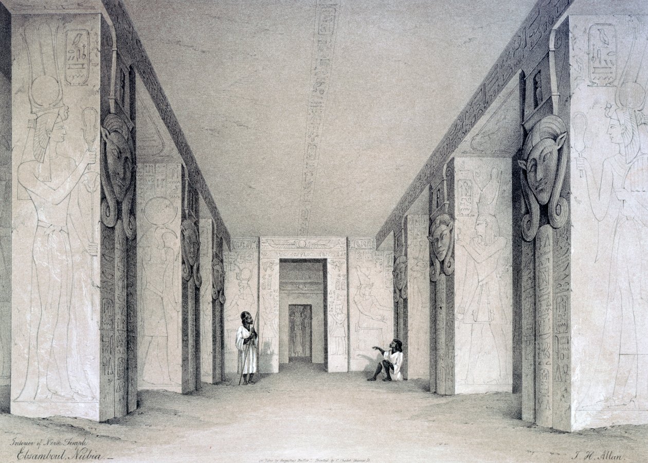 Interiör av norra templet, Ebsamboul, Nubia, Egypten, 1800-talet av Augustus Butler