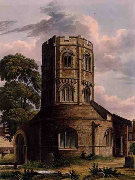 Heliga gravens kyrka, Cambridge, från "The History of Cambridge", graverad av J. Hill, pub. av R. Ackermann av Augustus Charles (after) Pugin