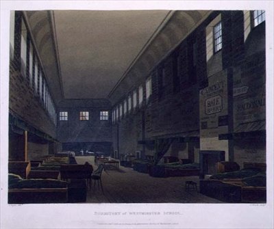 Dormitory of Westminster School, från "History of Westminster School", en del av "History of the Colleges", graverad av J. Bluck (fl.1791-1831) pub. av R. Ackermann av Augustus Charles (after) Pugin