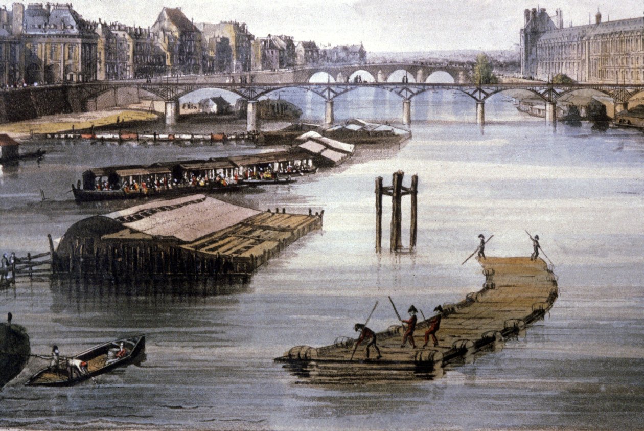 Godstransporter i Paris, ca 1810 (gravyr) av Augustus Charles (after) Pugin