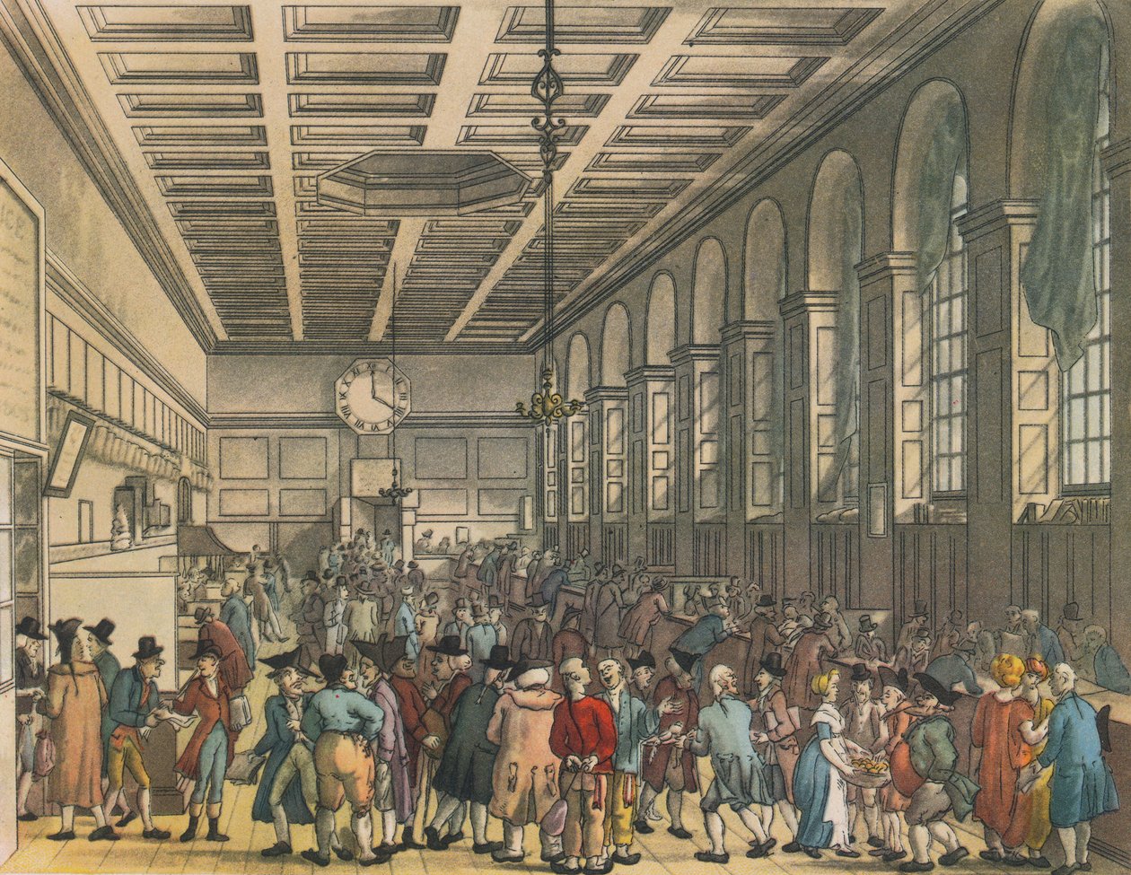 Interiör av Custom House, London, 1808. Konstnärer: Augustus Charles Pugin, Thomas Rowlandson. av Augustus Charles Pugin, Thomas Rowlandson