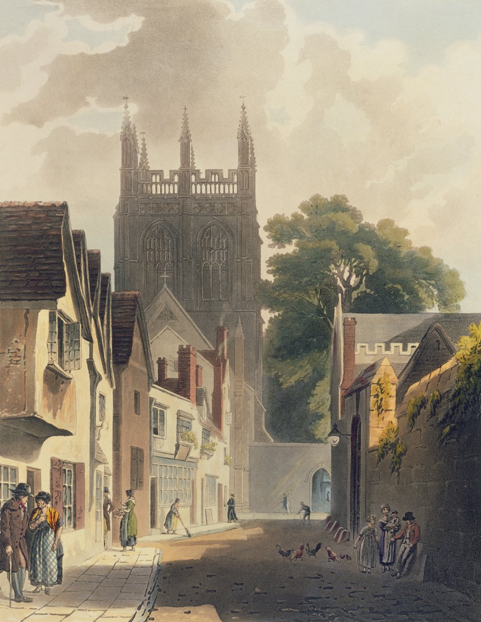 Magpie Lane, Oxford, illustration från "Historien om Oxford" graverad av puben J. Bluck (fl.1791-1831). av R. Ackermann, 1813 (färgad akvatint) av Augustus Charles Pugin