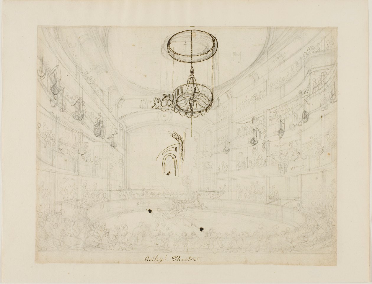 Studie för Astleys teater (recto); Studie för kristallchadeliers i Astleys amfiteater (verso) av Augustus Charles Pugin