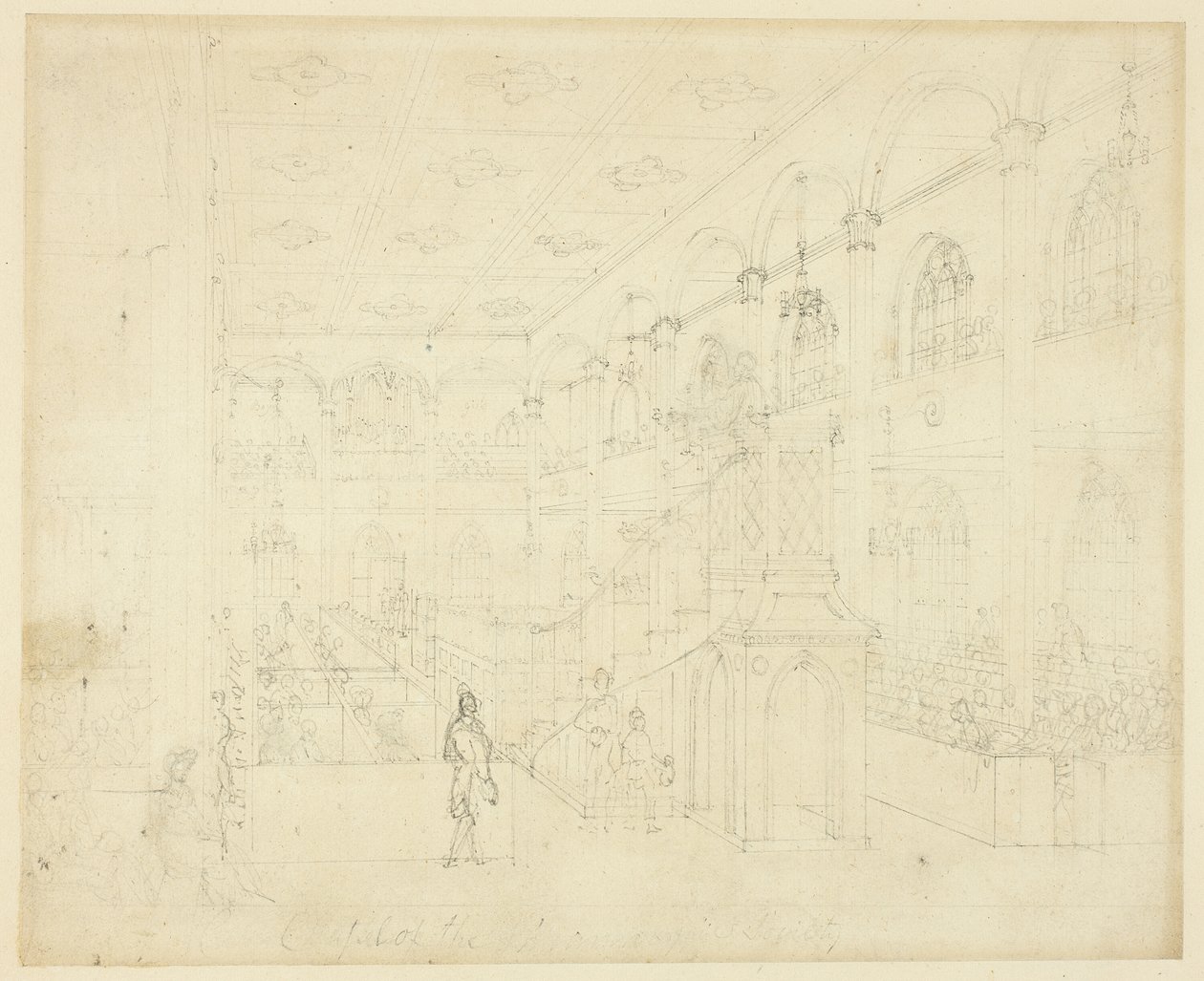 Studie för Chapel of the Philanthropic Society, från Microcosm of London av Augustus Charles Pugin