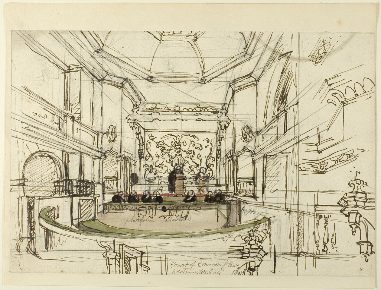 Studie för Court of Common Pleas, Westminster Hall, från Microcosm of London av Augustus Charles Pugin