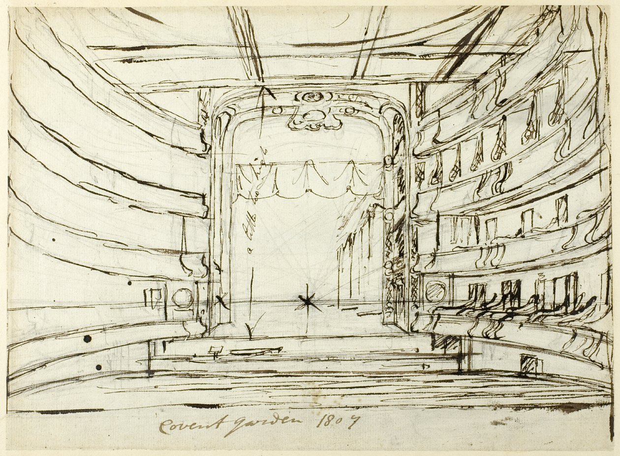 Studera för Covent Garden Theatre, från Microcosm of London av Augustus Charles Pugin