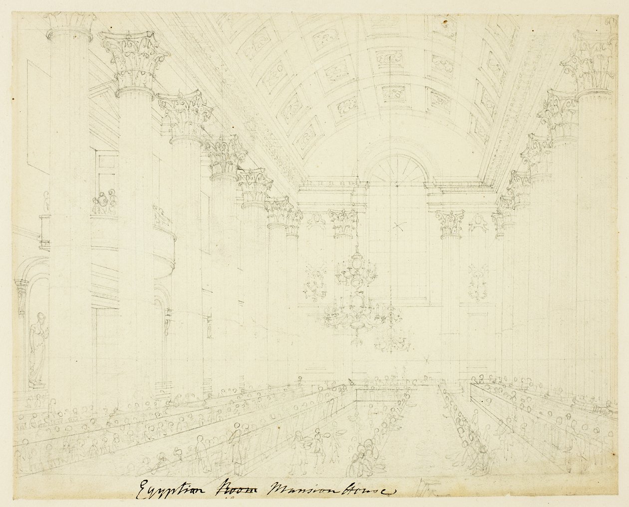 Studie för Egyptian Hall Mansion House, från Microcosm of London av Augustus Charles Pugin
