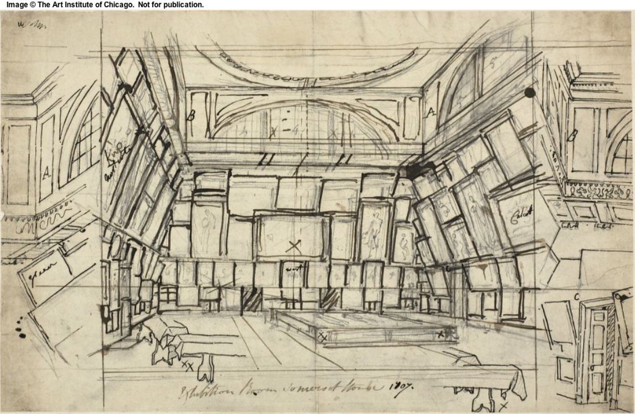 Studie för Exhibition Room, Somerset House, från Microcosm of London av Augustus Charles Pugin