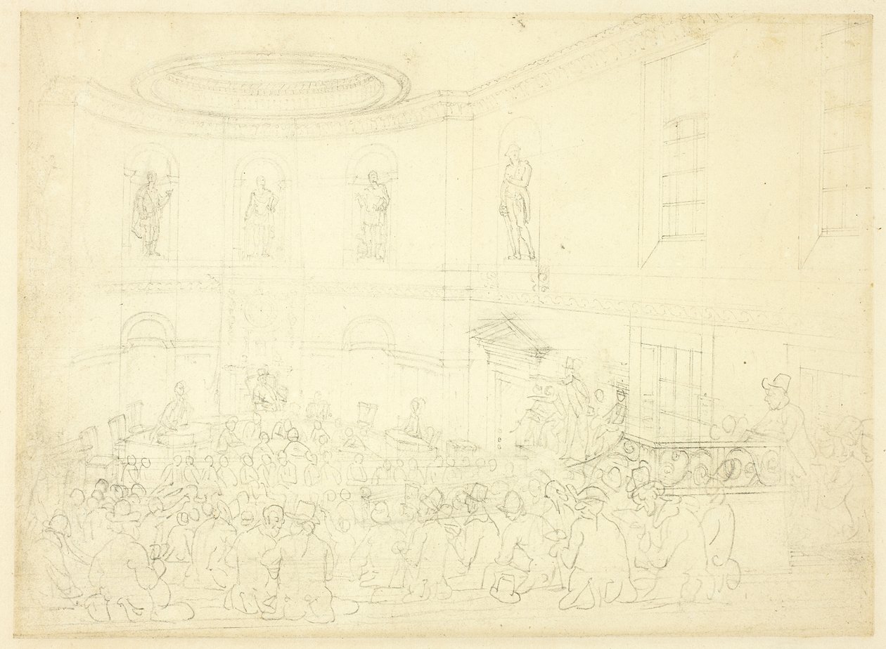 Studie för India House, the Sale Room, från Microcosm of London av Augustus Charles Pugin