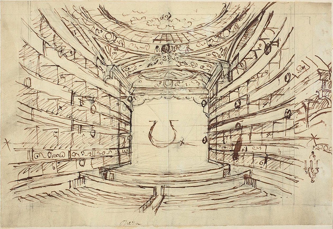 Studie för Opera House, från Microcosm of London av Augustus Charles Pugin