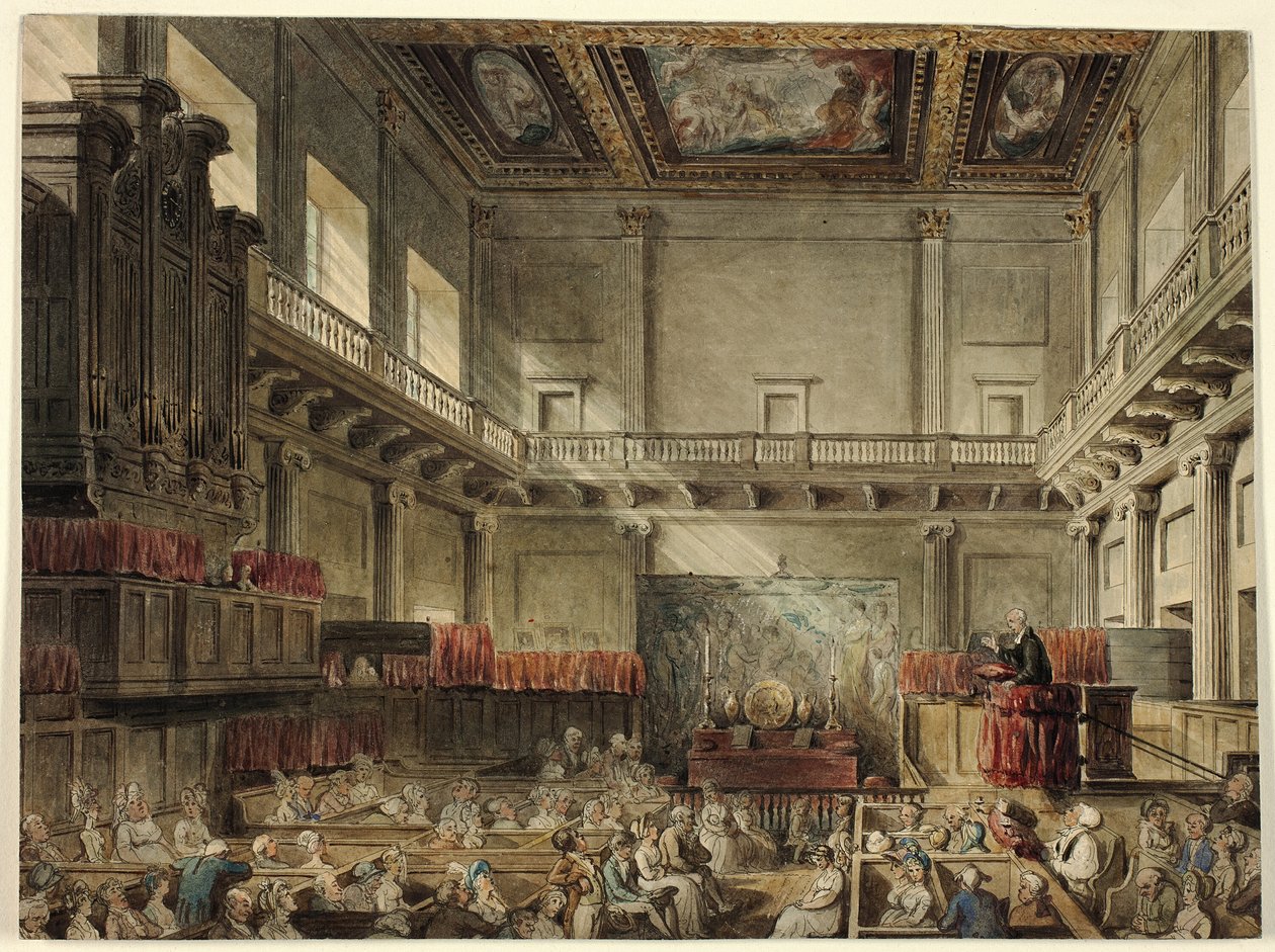 Studie för Royal Chapel, Whitehall, i Microcosm of London av Augustus Charles Pugin