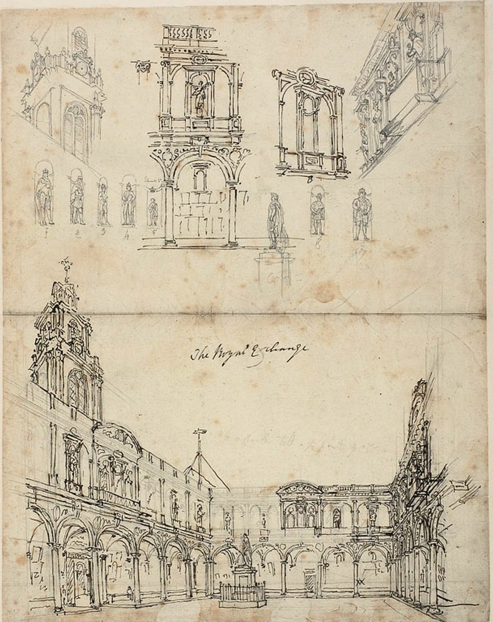 Studie för The Royal Exchange, från Microcosm of London av Augustus Charles Pugin