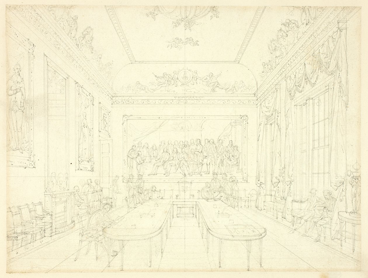 Studie för Trinity House, från Microcosm of London (recto); Arkitektonisk skiss av radhusfasader (verso) av Augustus Charles Pugin