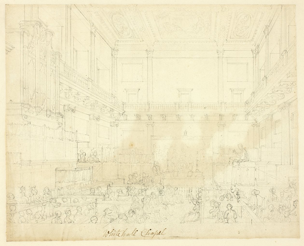 Studie för Whitehall Chapel, från Microcosm of London av Augustus Charles Pugin