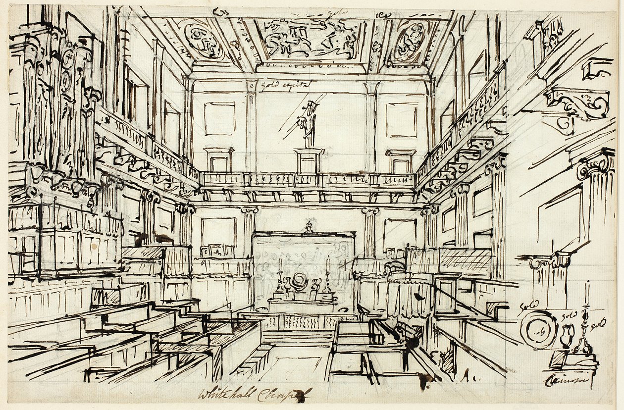 Studie för Whitehall Chapel, från Microcosm of London av Augustus Charles Pugin