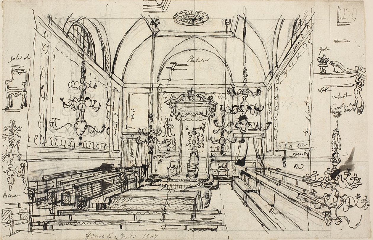 Studie för House of Lords av Augustus Charles Pugin