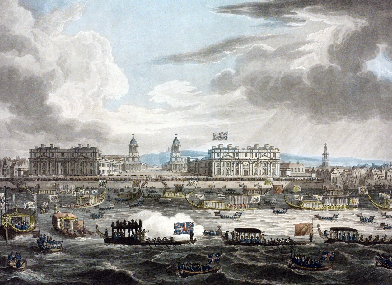 Begravningståget för den avlidne Lord Viscount Horatio Nelson (1758-1805) av Augustus Charles Pugin