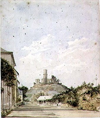 Vy över ett förstört slott av Augustus Charles Pugin