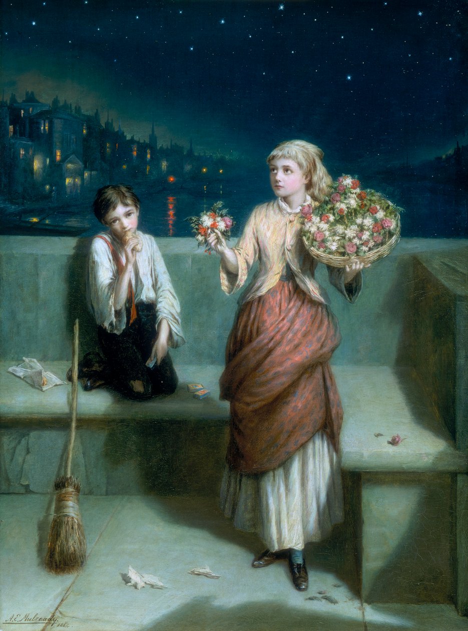 "A London Crossing Sweeper and Flower Girl", 1884 av Augustus E Mulready