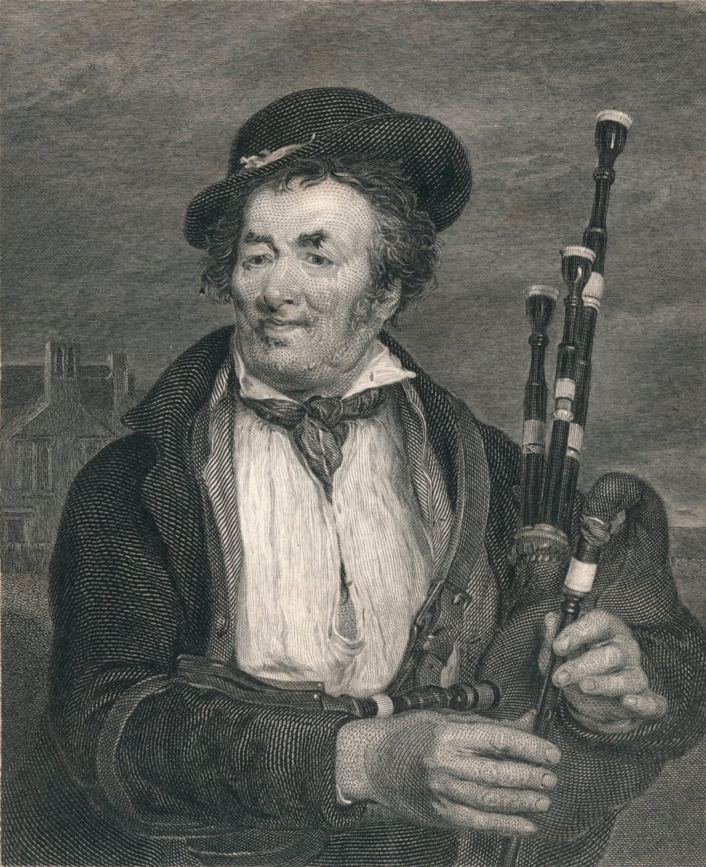 "The Bag Piper, från en bild av David Wlkie, R.A." av Augustus Fox