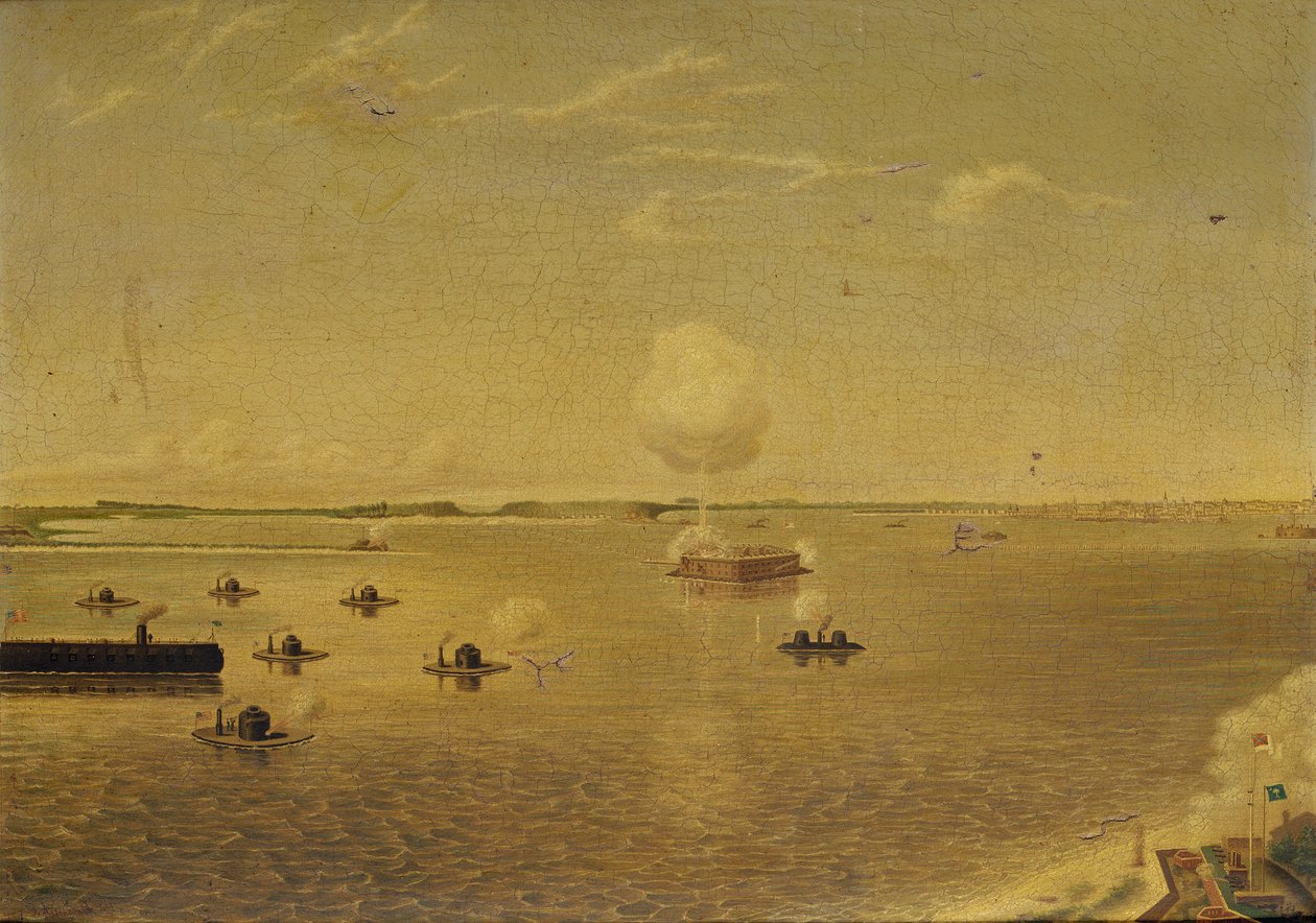 Assault on Fort Sumter, 7 april 1863, ca 1863 (olja på duk) av Augustus Grinevald