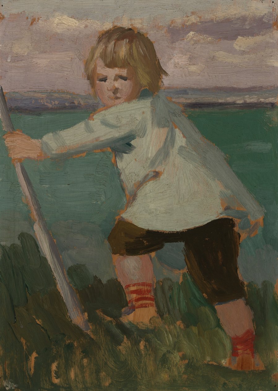 Pojke på en klippa lutad på en pinne av Augustus John