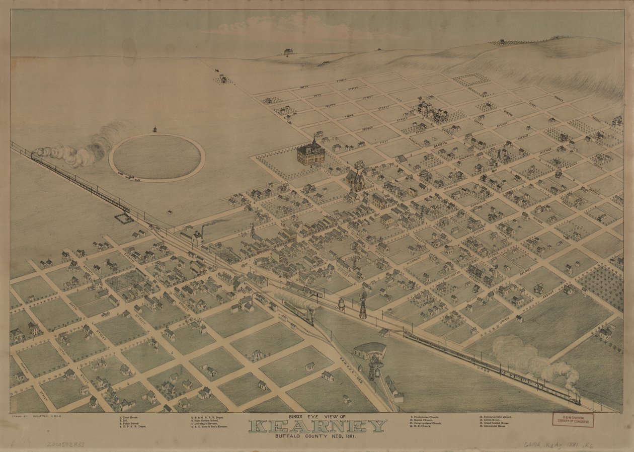 Fågelperspektiv av Kearney, Buffalo County, Neb. 1881 LOC 2010592833 av Augustus Koch