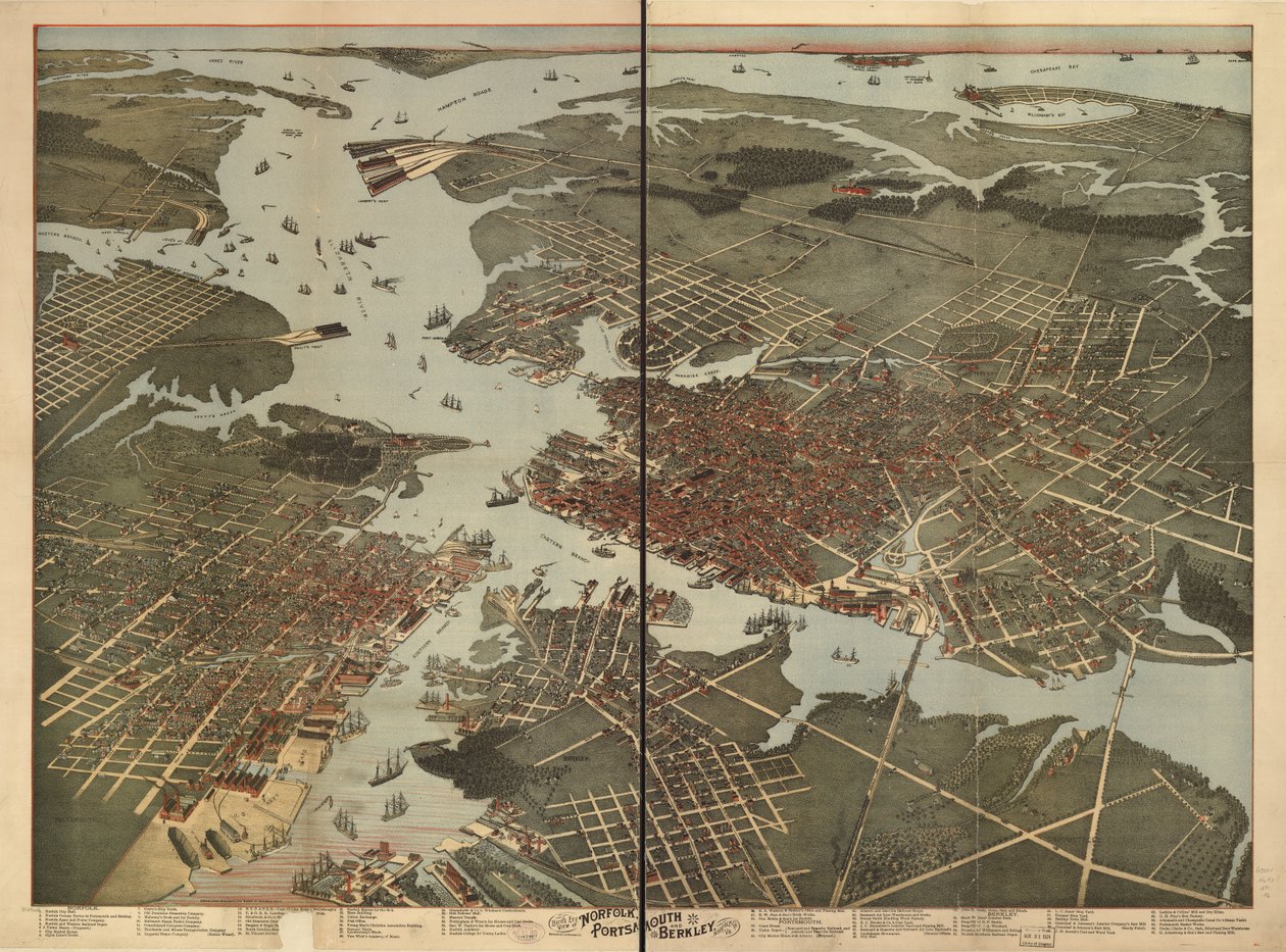Fågelperspektiv över Norfolk, Portsmouth och Berkley, Norfolk Co., Va. av Augustus; Morning News Lith Koch