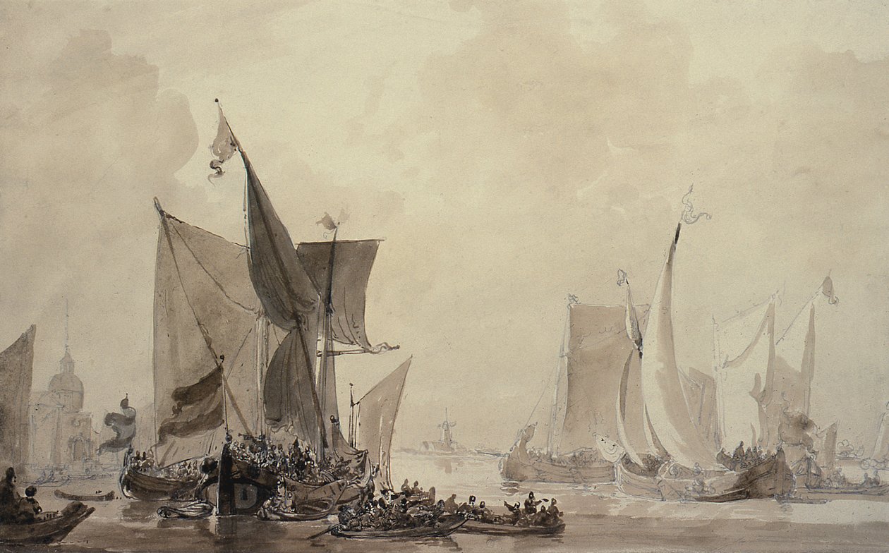 Sea Piece med holländsk frakt (ritning) av Augustus Wall Callcott