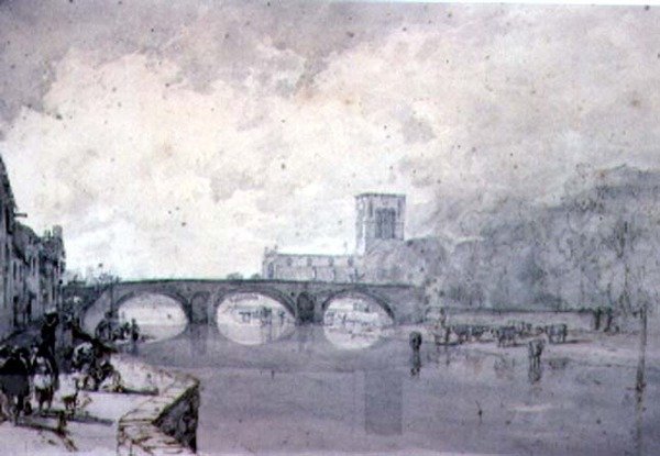 The Abbey and Nungate Bridge, Haddington, East Lothian, (ritning) av Augustus Wall Callcott